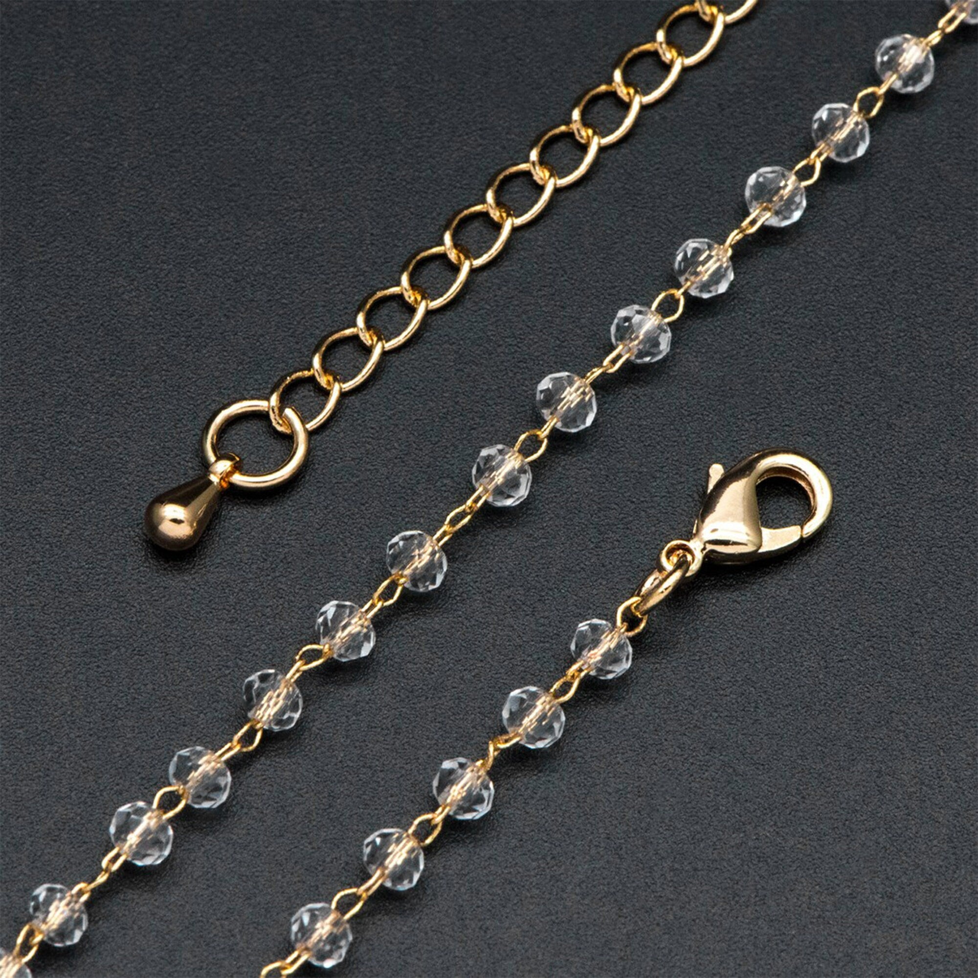 Crystal Bead Chains, Finished Bracelet/ Anklet/ Necklace with Extender Chain, Glass Beaded Chain, Ready to Wear (#LK-180)